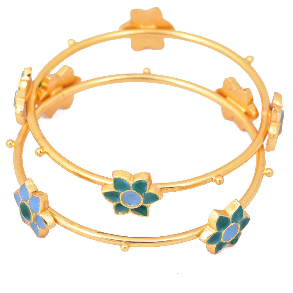 Gold Meena Flower Bangles