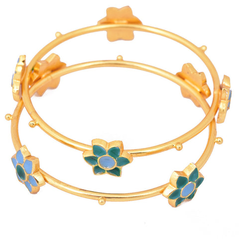 Gold Meena Flower Bangles - mrinalinichandra - 1