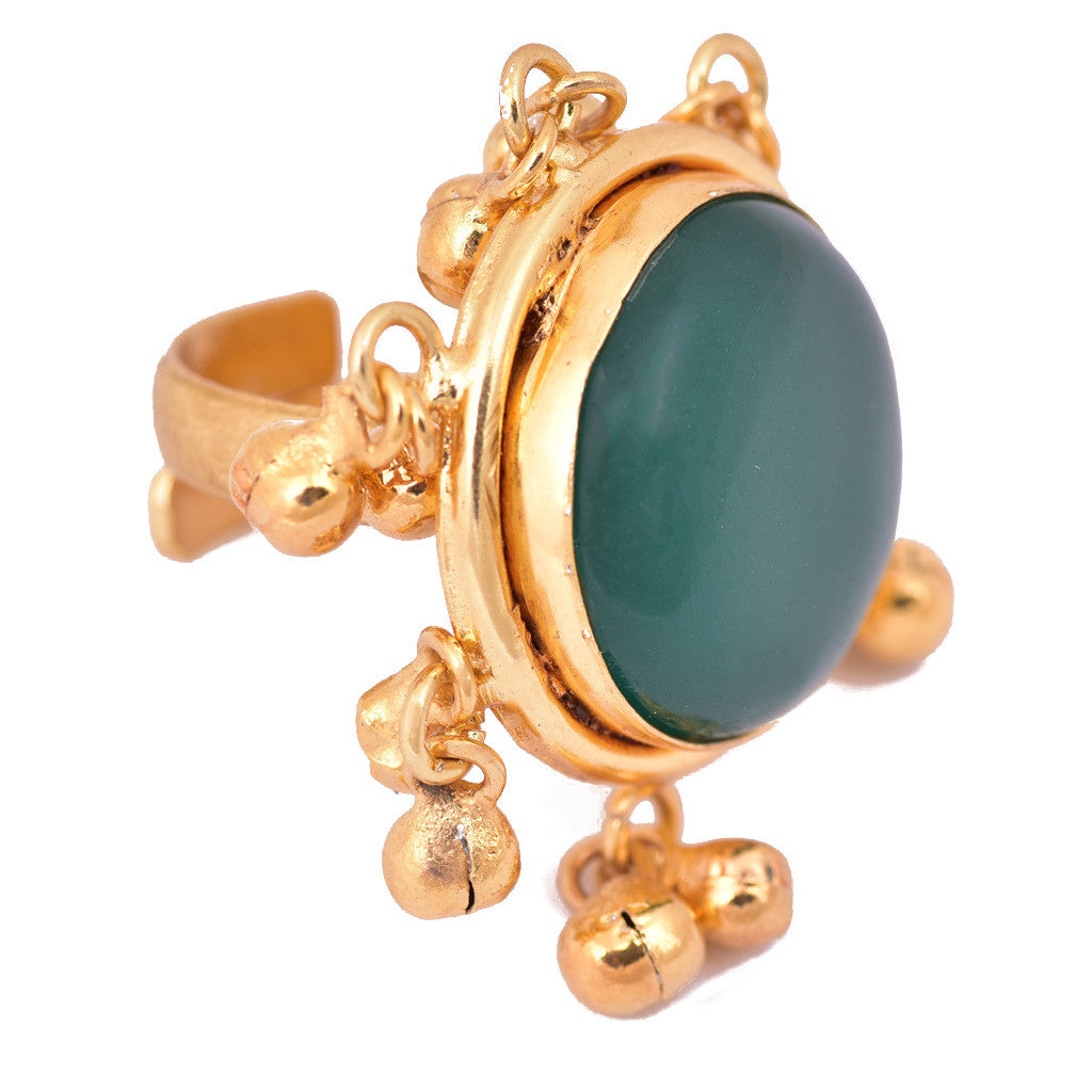 Gold Plated Green Stone Round Ring