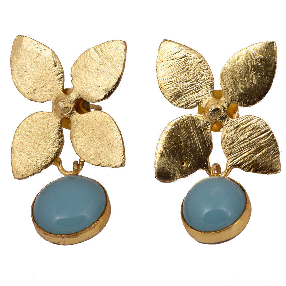 Shakuntala Sea Green Stone Flower Earrings