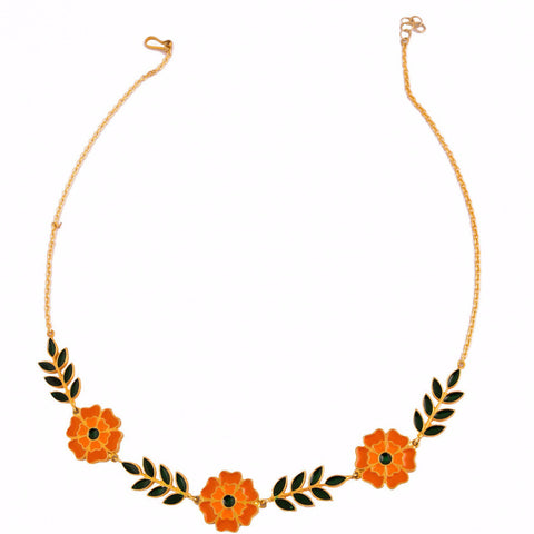 Marigold Enamel Flower & Leaf Earring