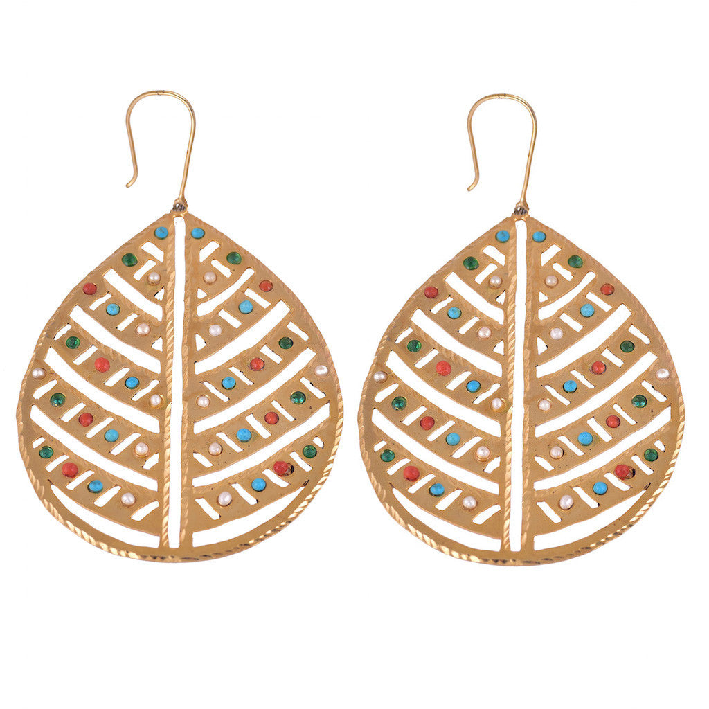 Nerfetities Indian Dream Tear Shaped Stone Studded Earrings