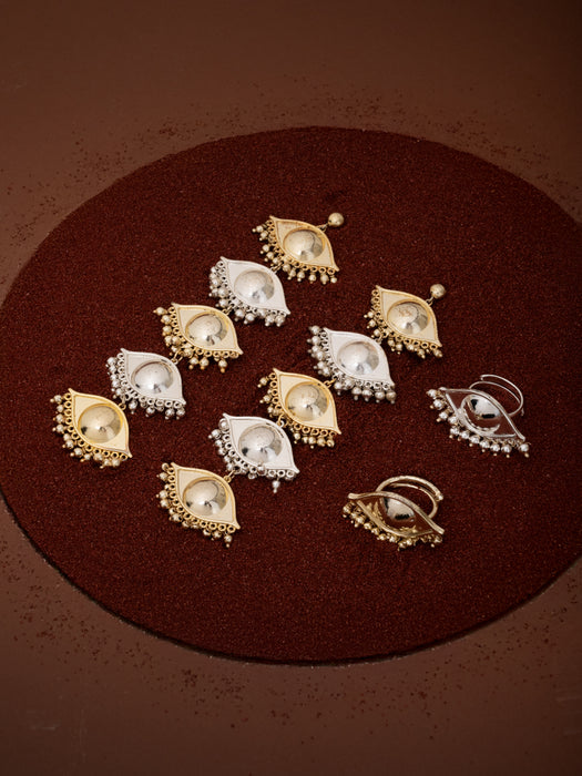 No Nazar Gold Silver Long Earring