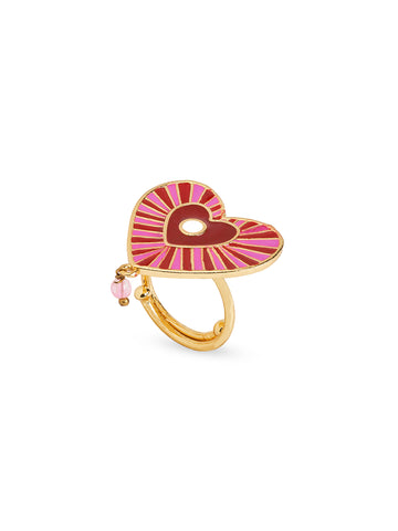 RED AND PINK ENAMEL HEART RING