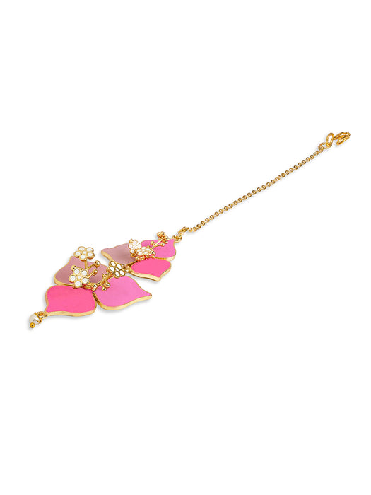 Blush & Peone Pink  Bougainvillea Maang Tikka