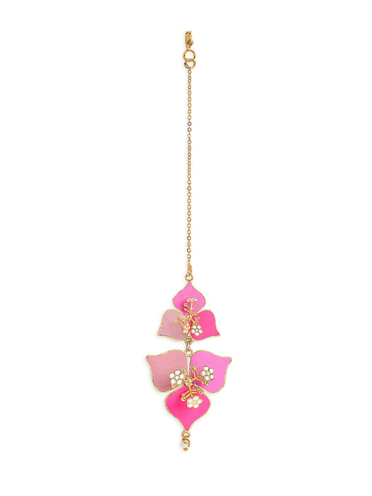 Blush & Peone Pink  Bougainvillea Maang Tikka
