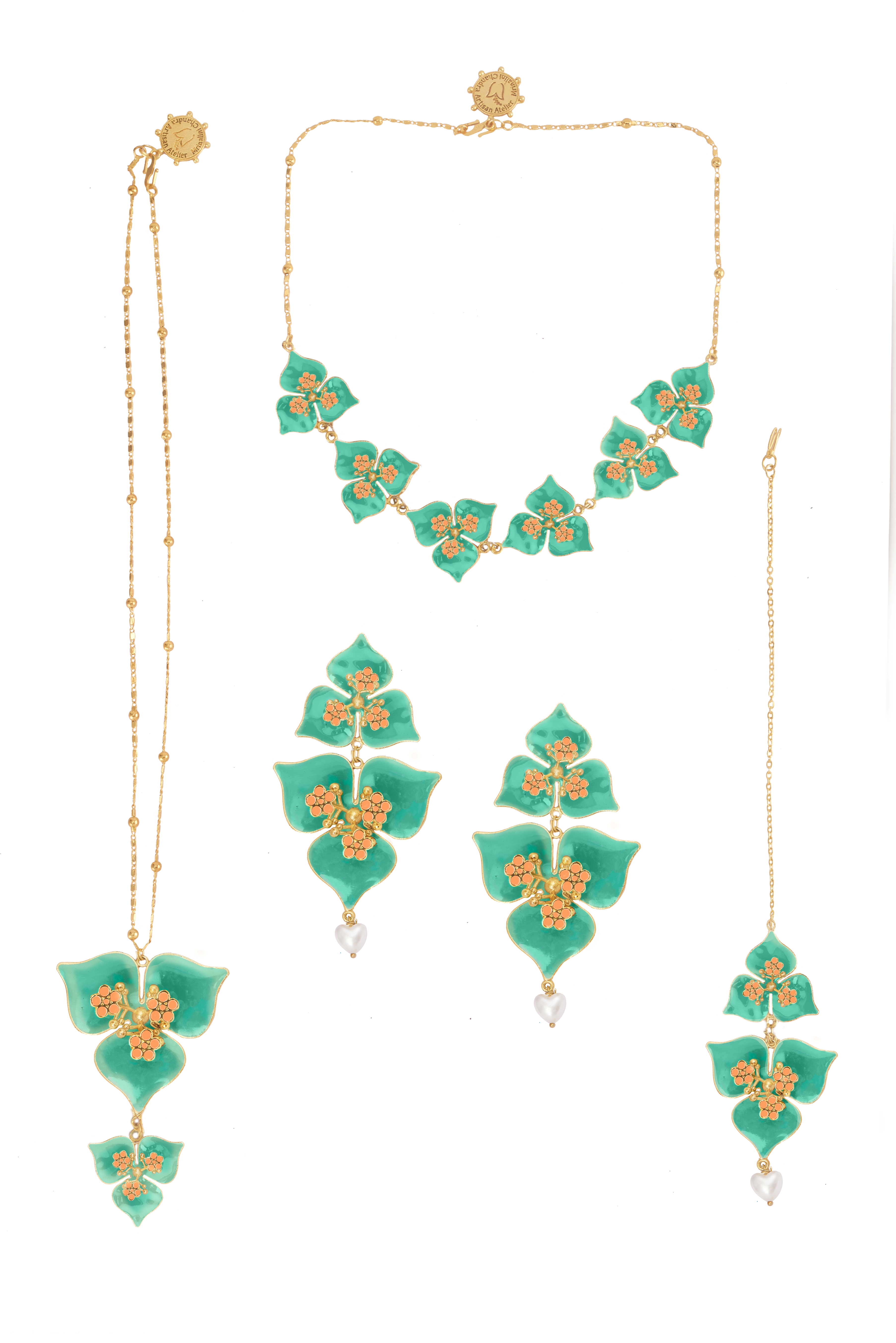Native American Navajo Made Necklace and Earrings Set with Royston Turquoise  at Kachina House