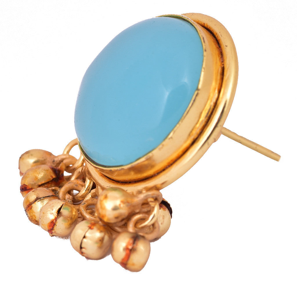 Blue Stone Ghungroo Earrings - mrinalinichandra - 3