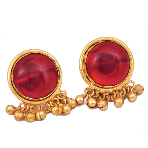 Red Stone Ghungroo Earring - mrinalinichandra - 1
