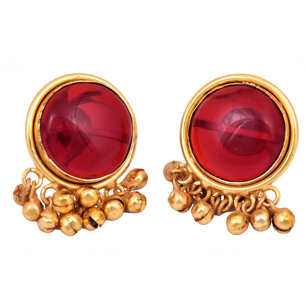 Red Stone Ghungroo Earring - mrinalinichandra - 2