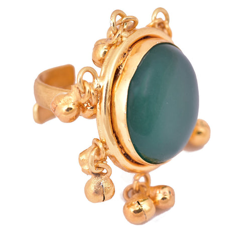 Gold Plated Green Stone Round Ring - mrinalinichandra - 1