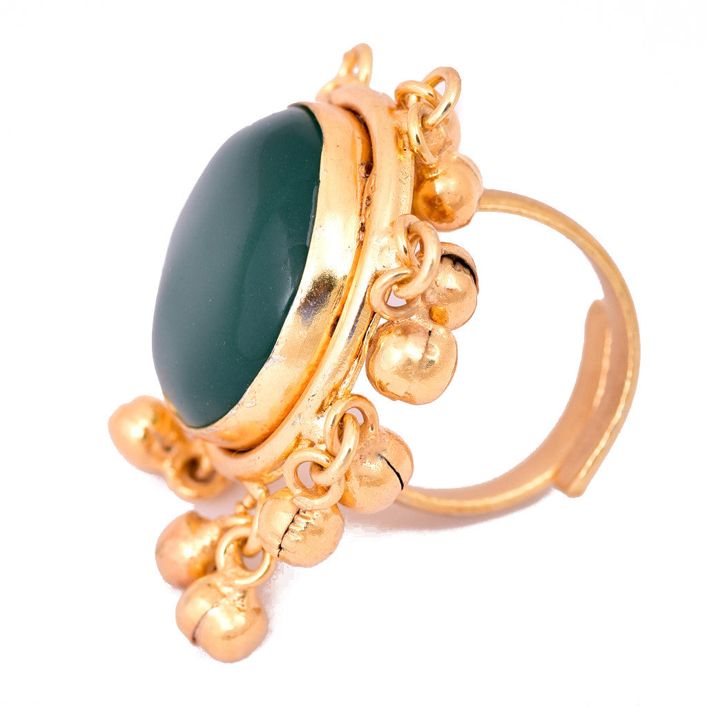 Gold Plated Green Stone Round Ring - mrinalinichandra - 2