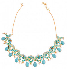Phiroza Enamel Turquoise Cabochon Dual Fish Necklace
