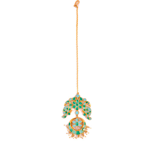 Phiroza Enamel Turquoise Cabochon Dual Fish Necklace