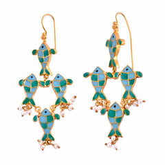 Phiroza Enamel Four FIsh Earring