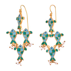 Phiroza Enamel Four FIsh Earring