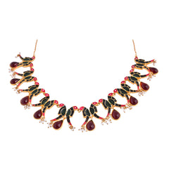 Enamel Red Cabochon Parrot Necklace