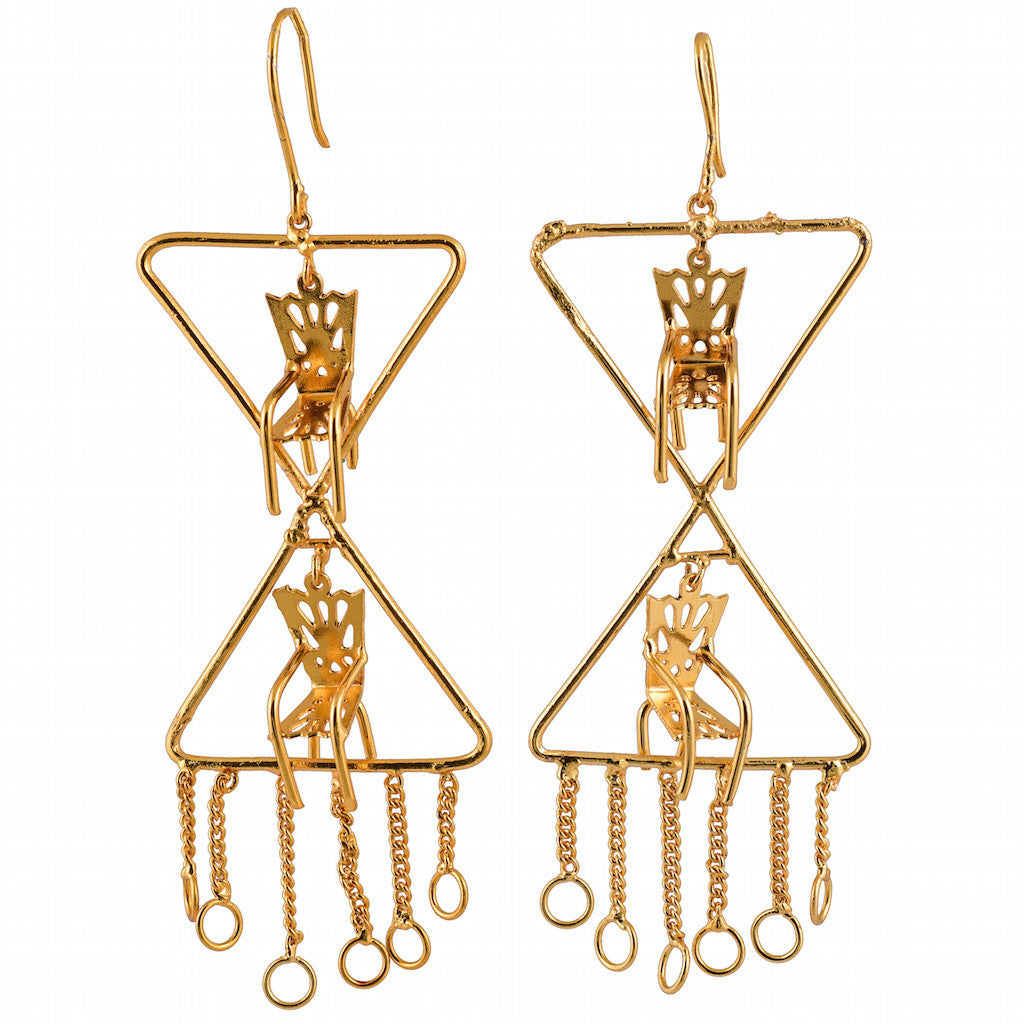 Please Have A Seat Double Triangular Dangling Chair Earrings